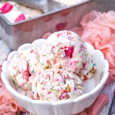 circus animal cookie ice cream in a white candy dish
