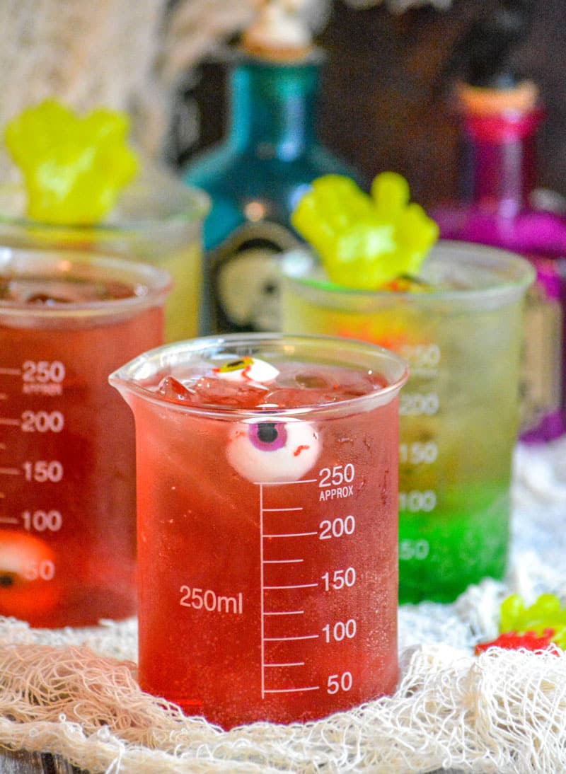 LITTLE MONSTER HALLOWEEN MOCKTAILS IN MINIATURE GLASS BEAKERS