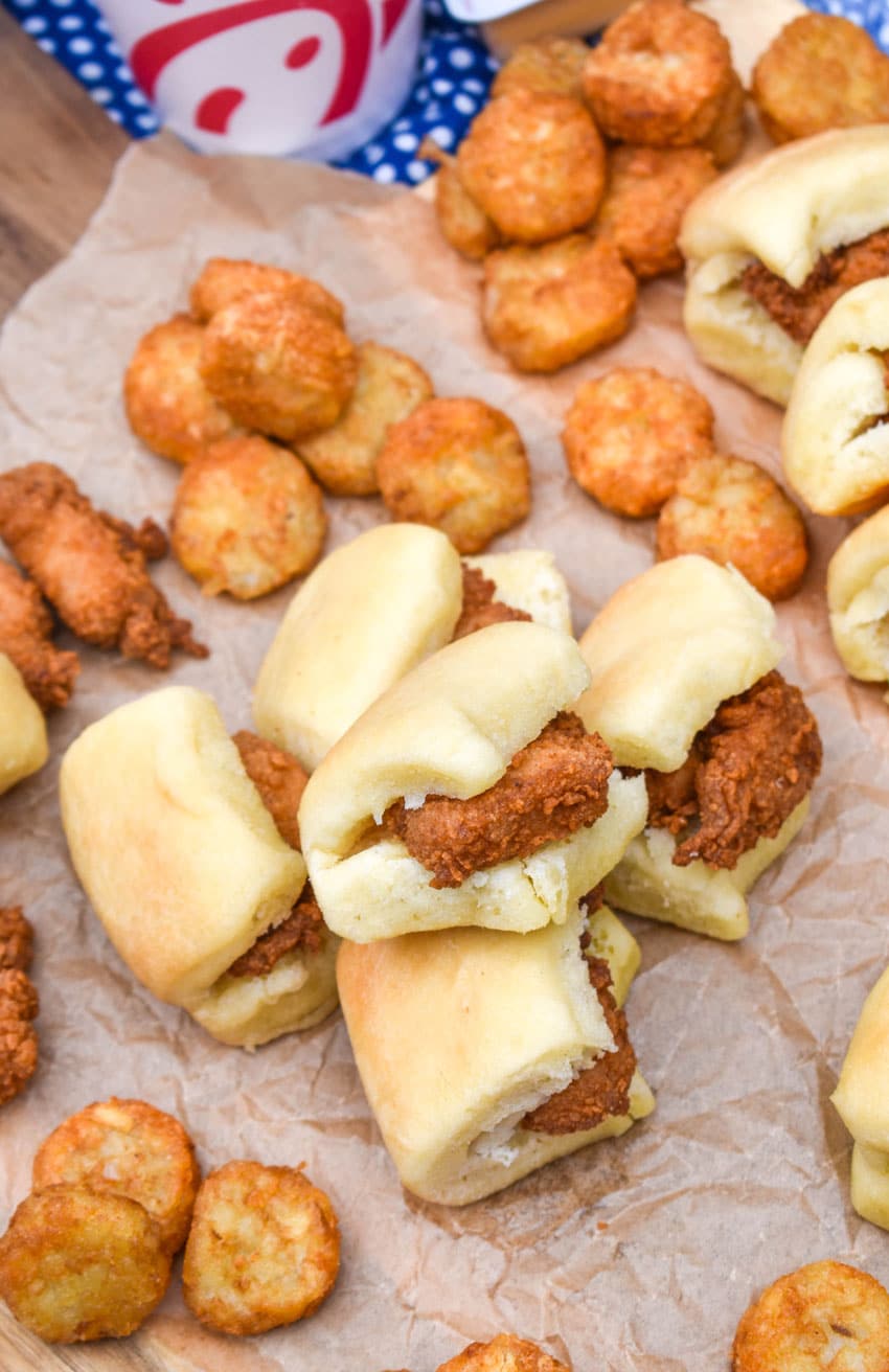 copycat chicken minis on crinkled brown parchment paper