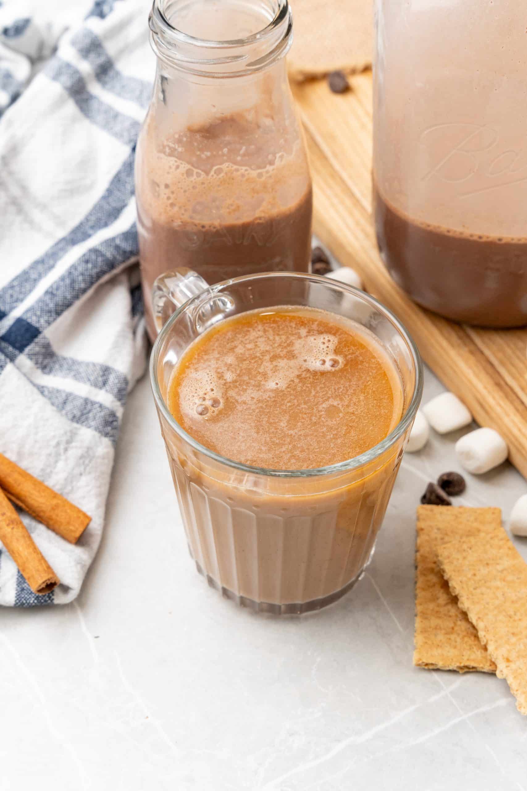 s'mores flavored coffee in a small glass