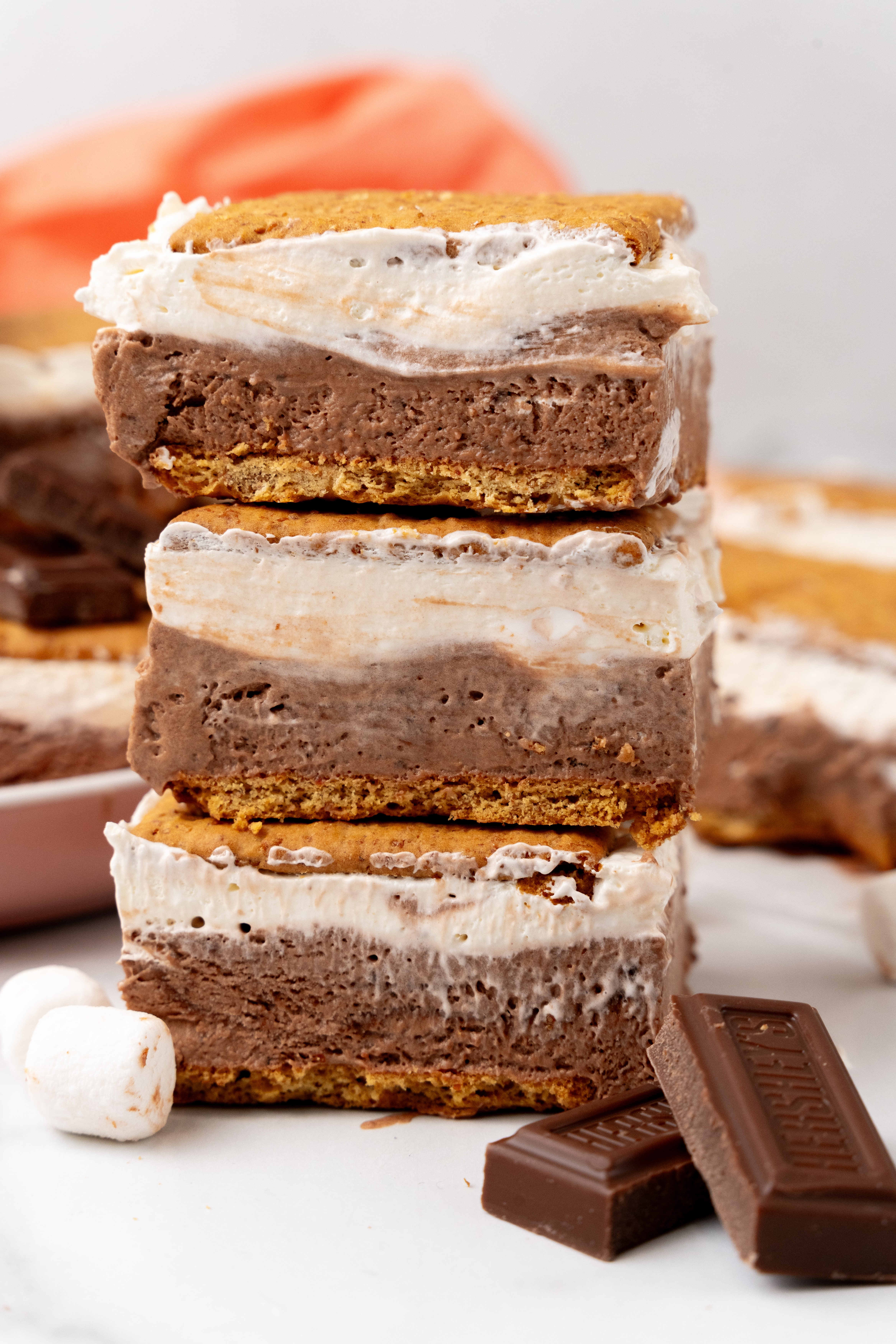three frozen s'mores stacked on top of each other